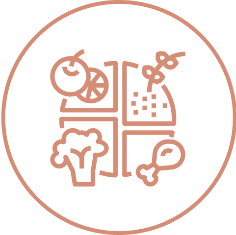 Food icons in circular grid design.