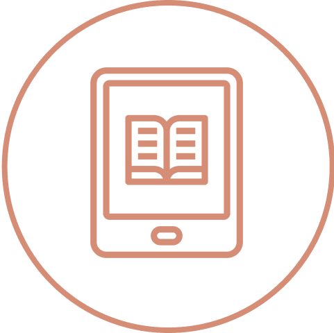 E-reader icon with open book illustration.