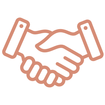 Handshake icon on a black background.