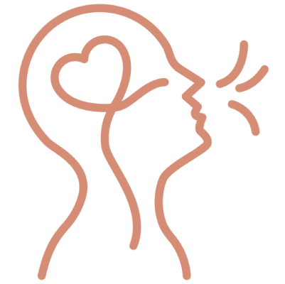 Outline of head with heart and speech.